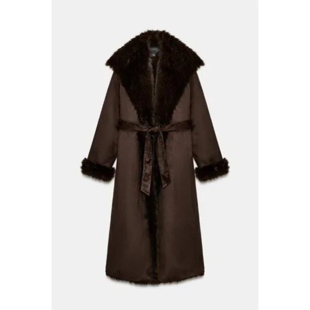 ZARA BELTED FAUX FUR COAT ZW COLLECTION - Picture 6 of 9